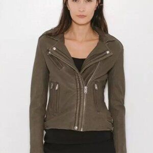 IRO Han Leather Jacket Olive Green M